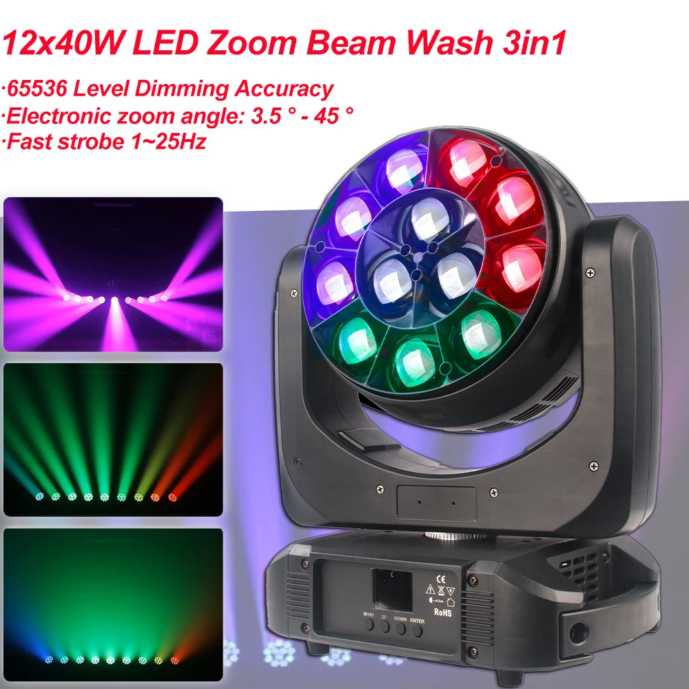 

Professional 12x40W LED RGBW 4in1 Zoom Wash LED Moving Head Light Beam Effect Light For DJ Bar Stage KTV Nightclub