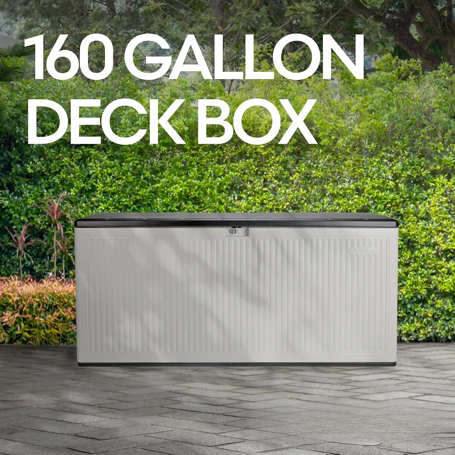 Indoor Outdoor Storage Box 160 Gallon, Large Waterproof Resin Deck Box Organizer Container With Lockable Lid Support, Heavy Duty Weather Resistant Poolside Patio Garden Cushion Bench Cabinet, Gray view 2