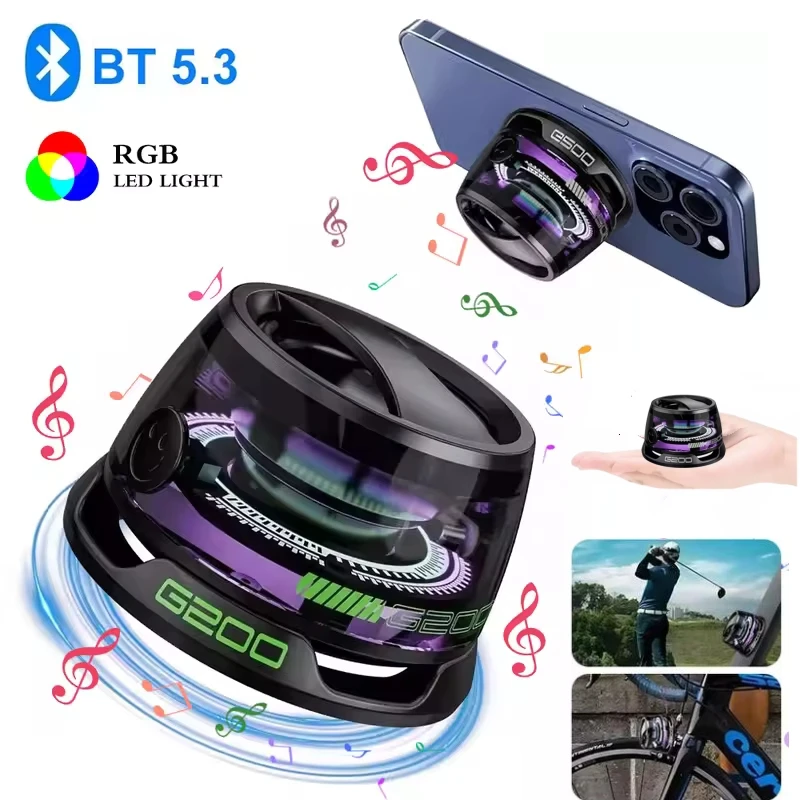 Mini Caixa de Som Bluetooth Magnética Portátil com Suporte para Celular, Iluminação RGB, BT5.3, 7 Horas de Reprodução, Fácil de Transportar