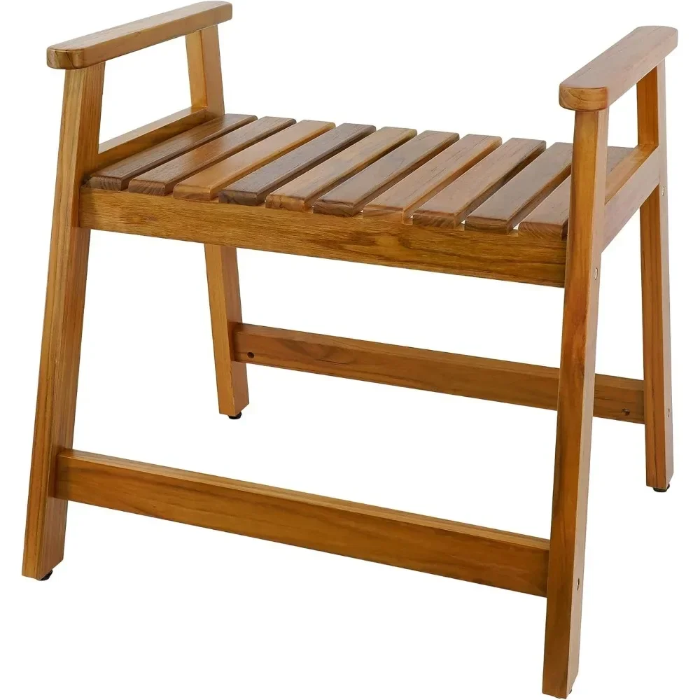 

Teak Shower Chair with Arms, 22" Shower Bench, Spa Bath Seat for Bathroom, Wooden Shower Stool for Inside Showe