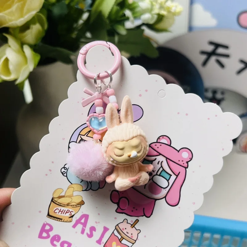 

Kawaii Standing Posture Labubu Keychain Car Pendant Backpack Decor Anime Diy Cartoon Cute Women Girl for Gifts