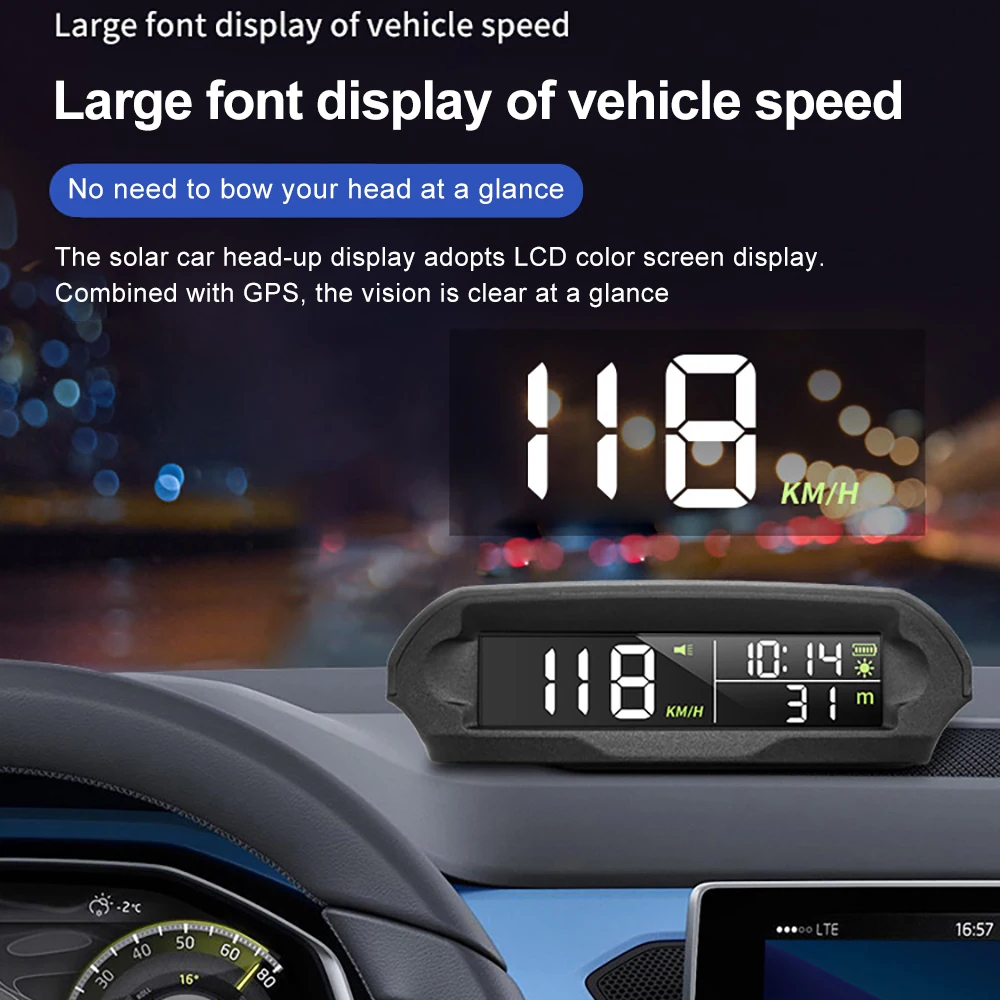 Car HUD Heads Up Display universale solare Wireless GPS velocità tempo altitudine temperatura Display ricarica solare/USB