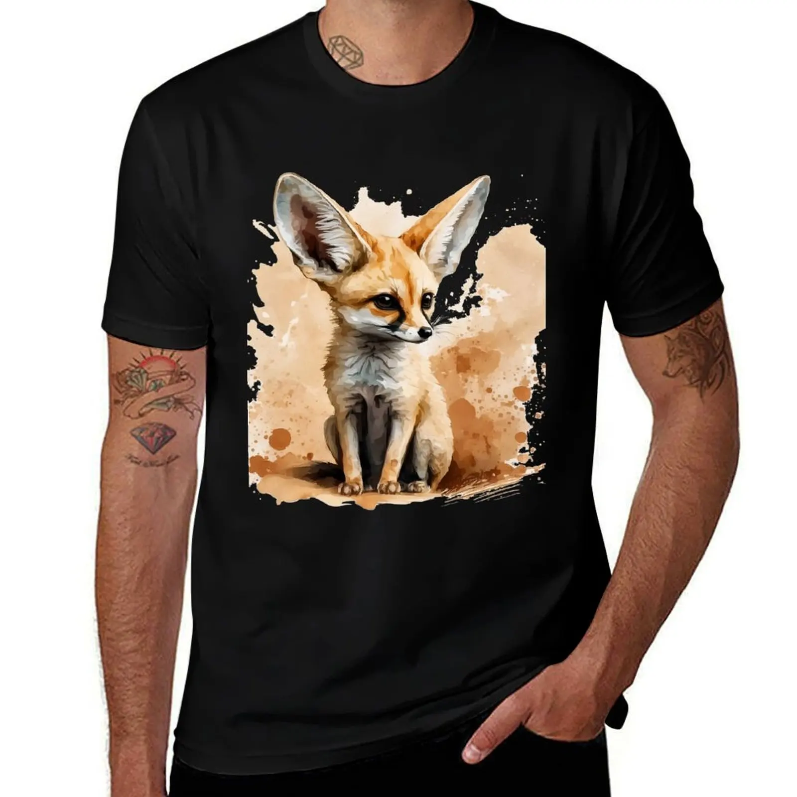 

Fennec Fox Portrait - Watercolour Illustration T-Shirt anime tshirt tshirts personalised animal prinfor boys Men's t shirts