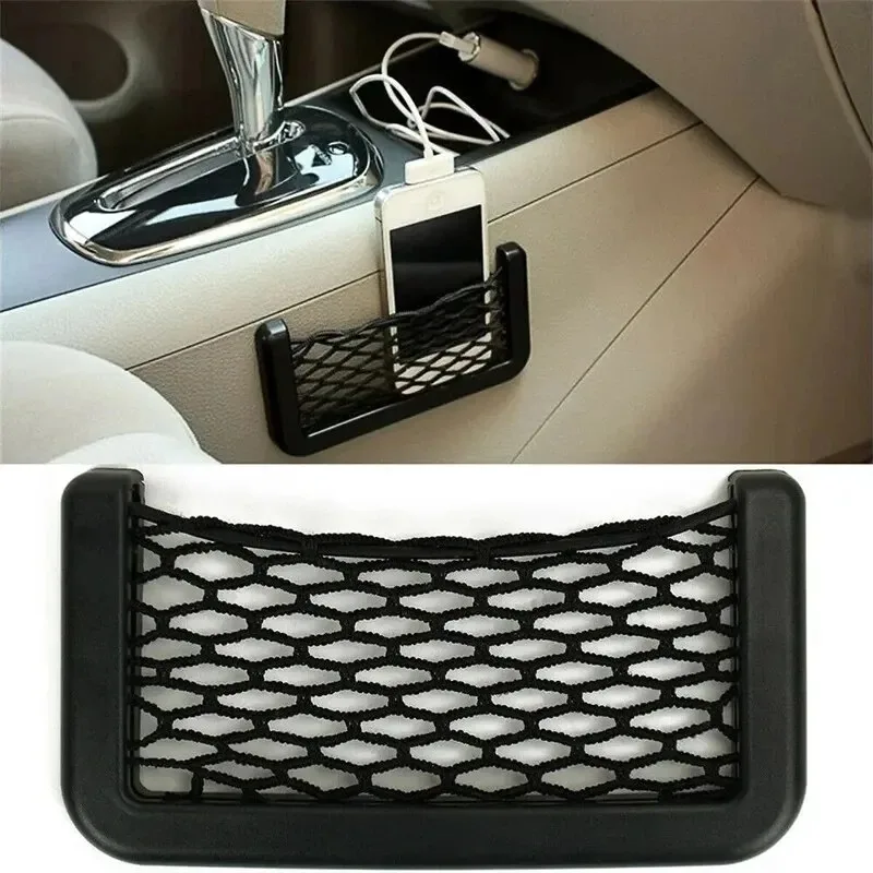 Bolsa de Armazenamento de Malha para Carro, Bolso Lateral Interno para Celular e Objetos Diversos, Suporte de Rede Elástica Flexível para Banco de Carro