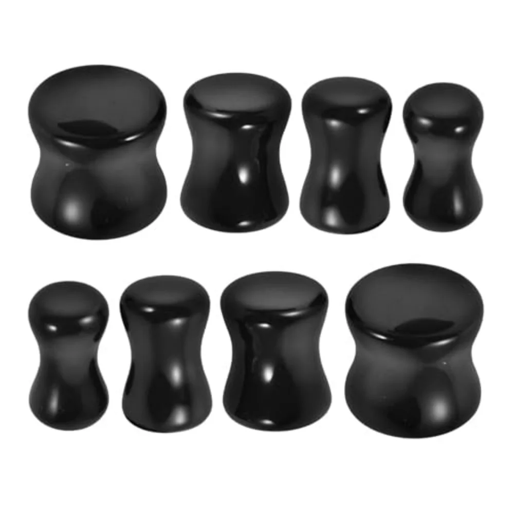 2/8Pcs Natural Black Obsidian Ear Plugs Tunnels Double Flare Stone Ear Gauges Expander Stretcher Body Piercing Jewelry 6‑12mm