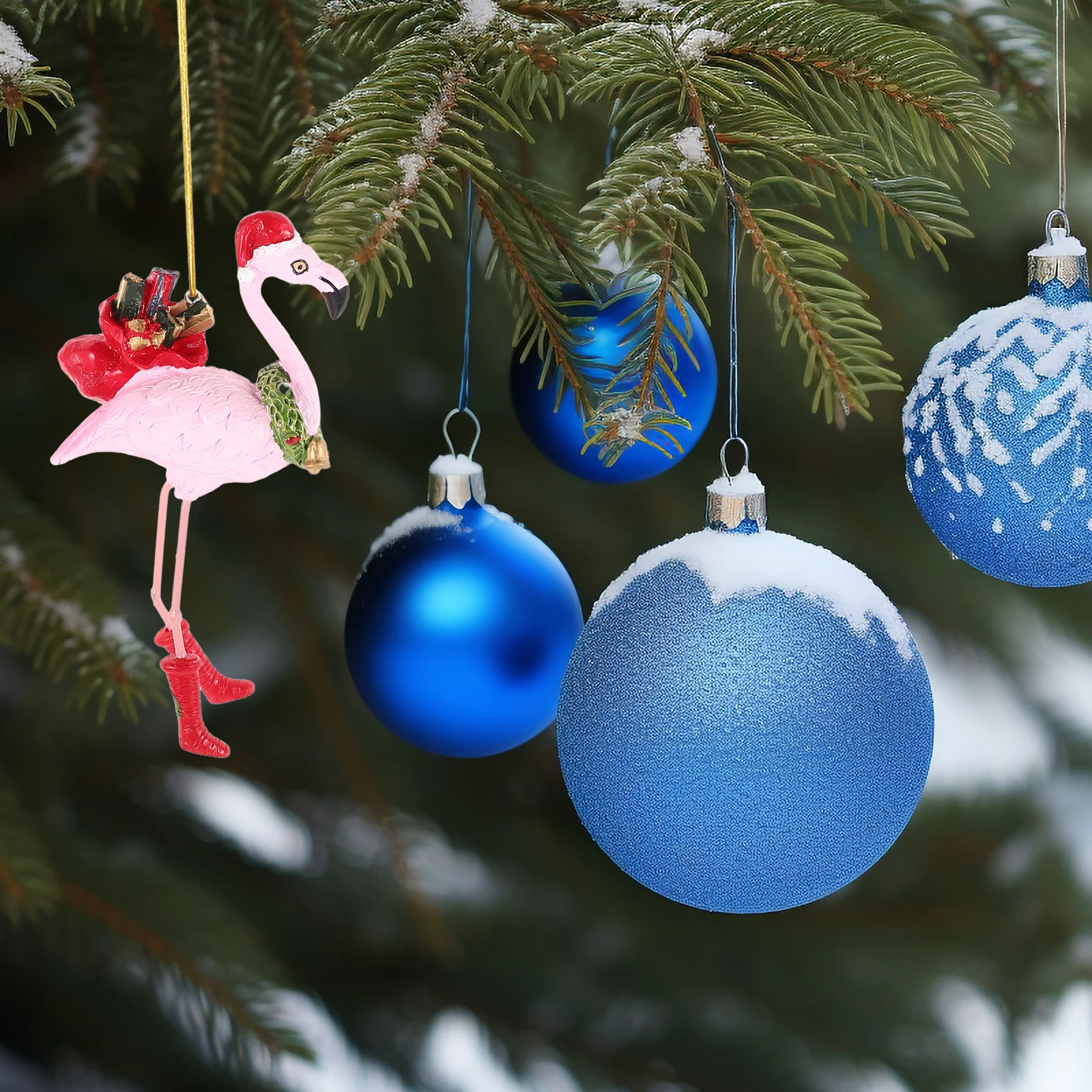 

Christmas Hanging Flamingo Ornaments Tree Animal Pendant Resin Decor Santa