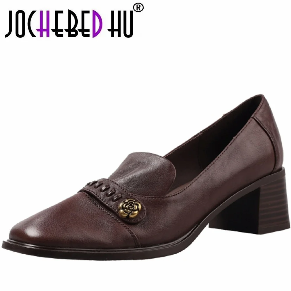 

【JOCHEBED HU】Handmade Genuine Leather Comfortable Vintage Top Layer Deep Mouth Camellia Loafers Early Shoes