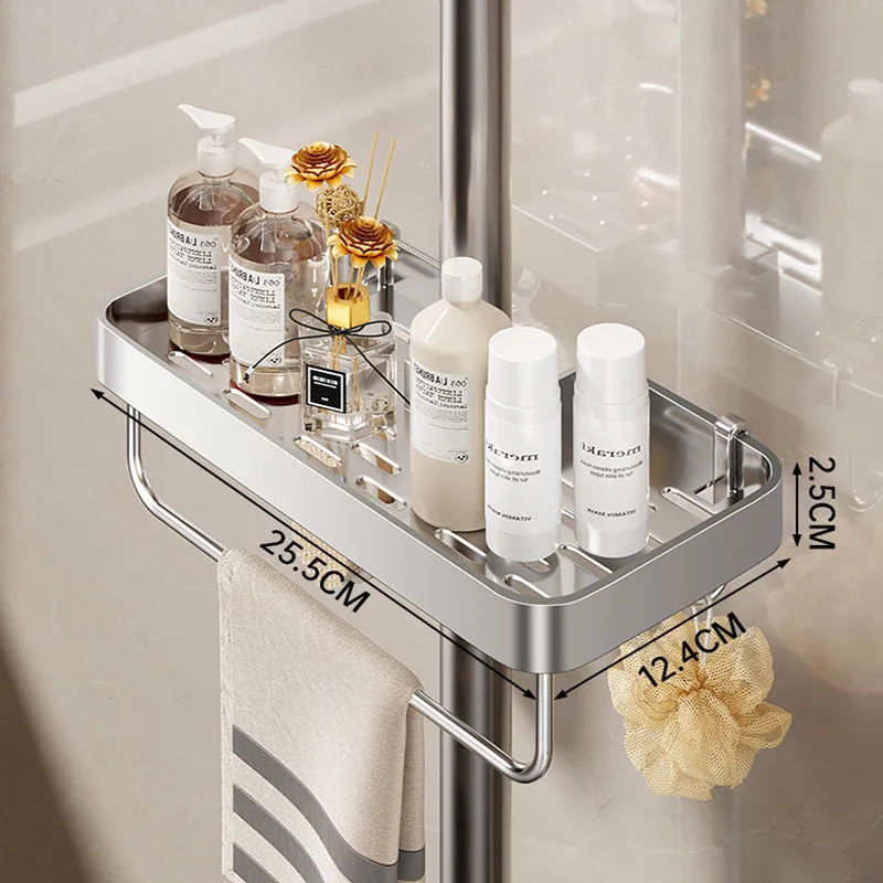 Bathroom Rain Shower Rod Storage Rack Organizer No Drilling Shower Gel Shampoo Tray Holder Shower Gel Shampoo Organizer