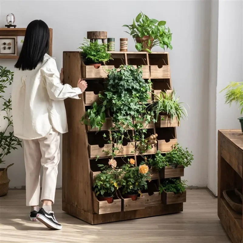 

Pastoral storage cabinet, locker, living room American side cabinet, drawer cabinet, movable solid wood chest