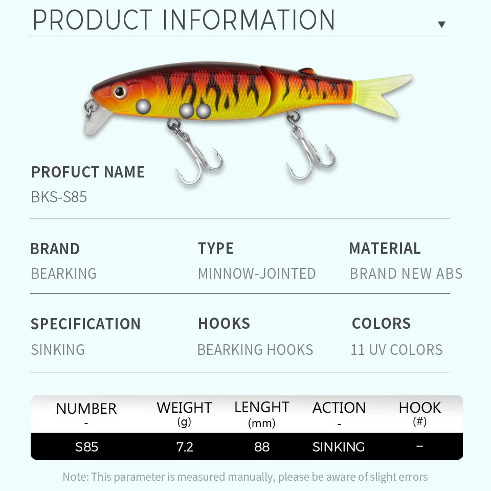S85 Bearking Brand 1PC AS-S85 Hard Fishing Lures Minnow 9cm 7.2g Artificial Baits Deep Diving Wobblers Fishing Tackles