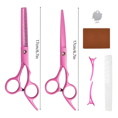 Imagen 2 del producto Tijeras profesionales de corte de pelo rosa, tijeras de texturizado para adelgazar, tijeras de peluquero con peine, pinzas para el cabello