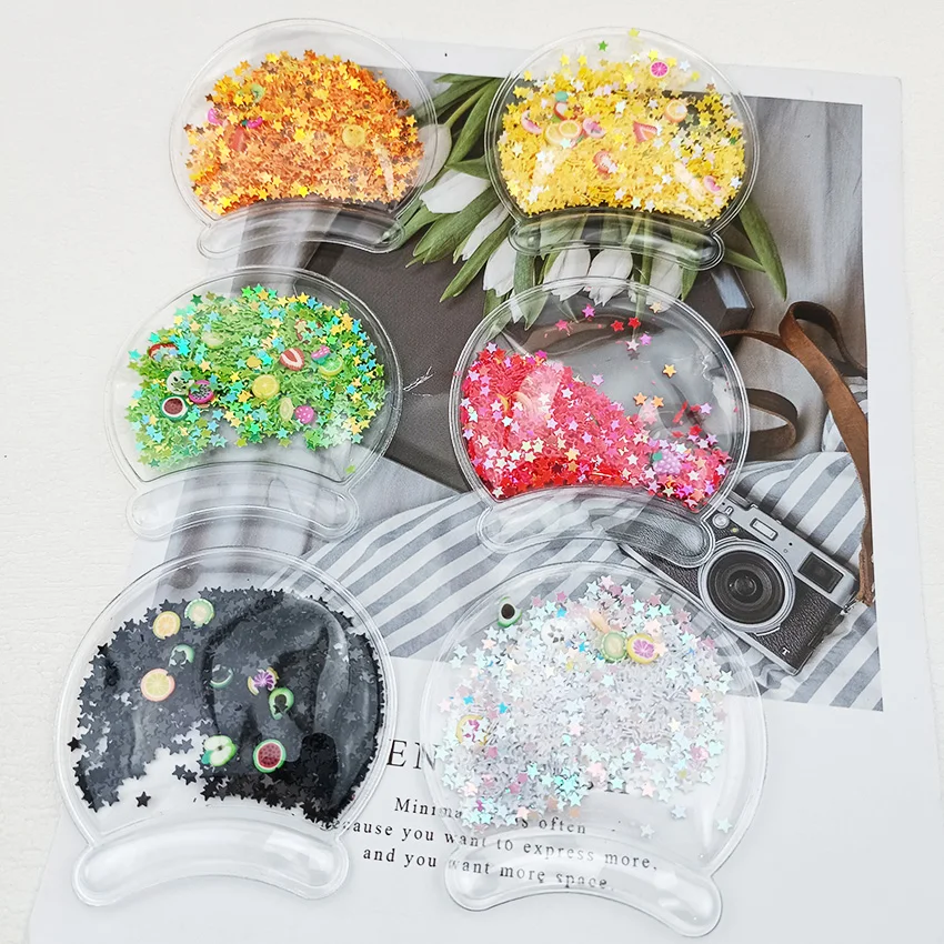 Transparent Pvc Cat Ear Applique With Sequins Quicksand For DIY Children\'s Hair Clip Accessories, 6cm, 12 PCs/Lot