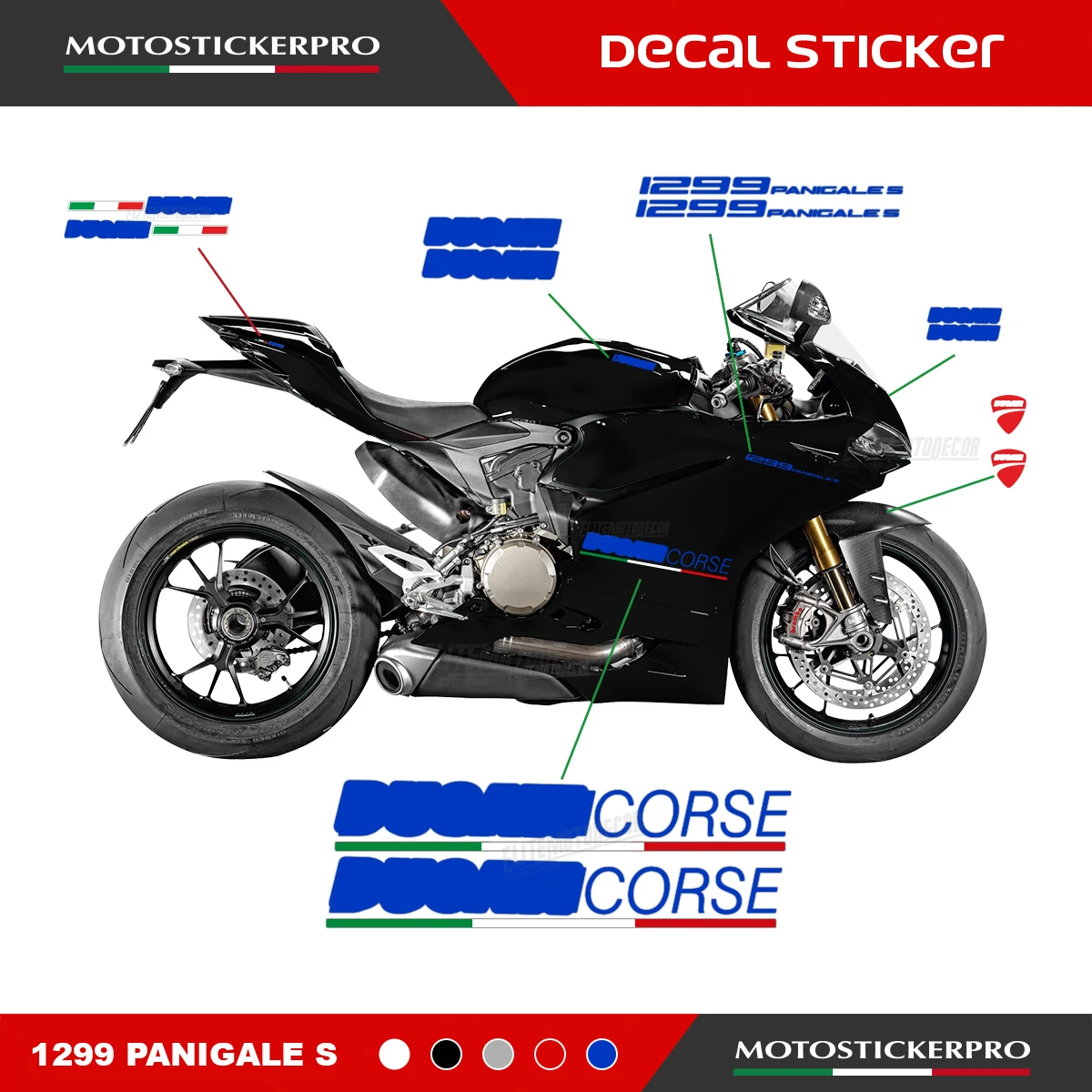 

For Ducati 1299 Panigale S Full Fairing Shell Sticker Decal Sticker Tricolor Design Logo Corse For Lower Fairing Motorcycle