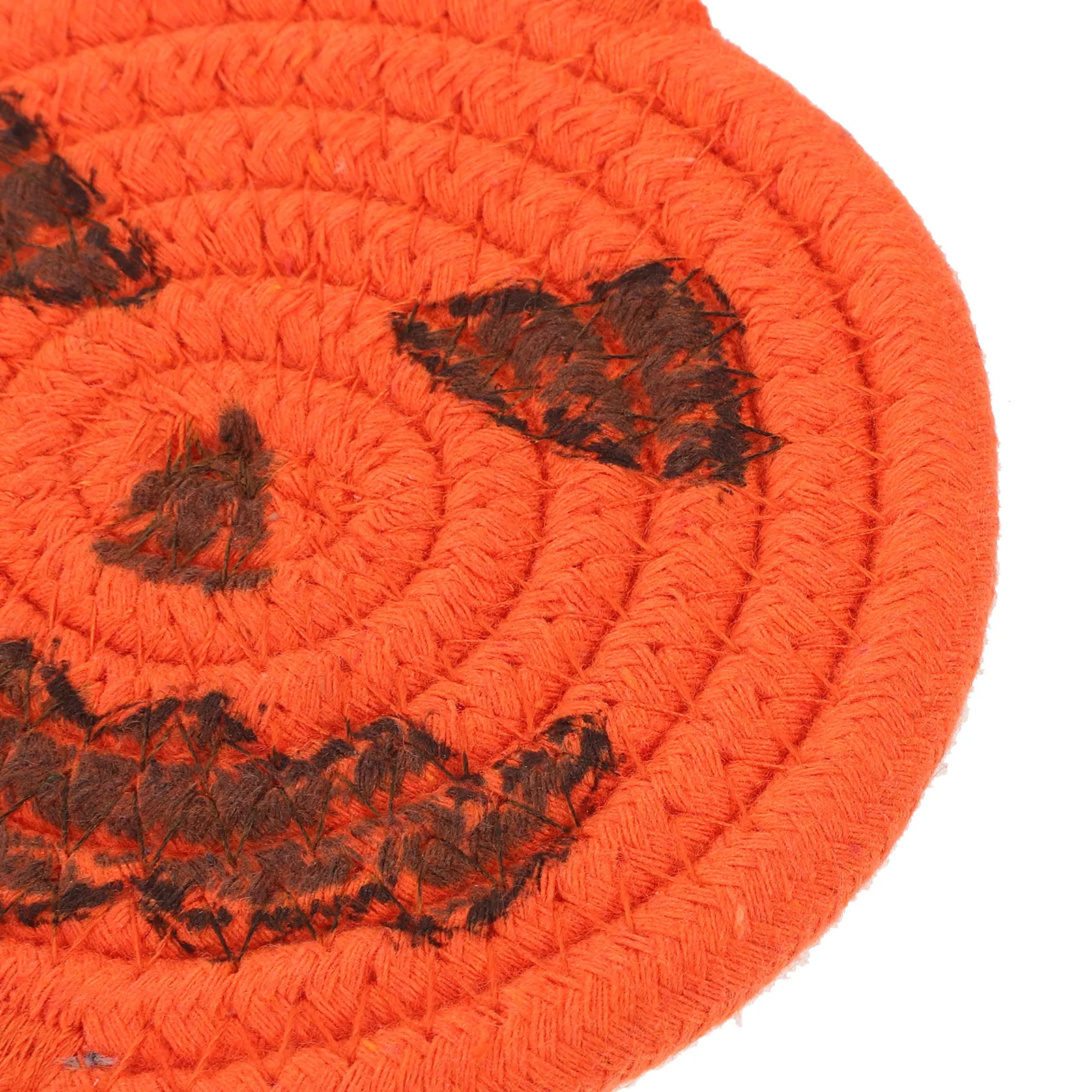 4Pcs Halloween Pumpkin Cotton Braided Coasters Heat Insulation Drink Cup Mats for Home Office Party Table Decor