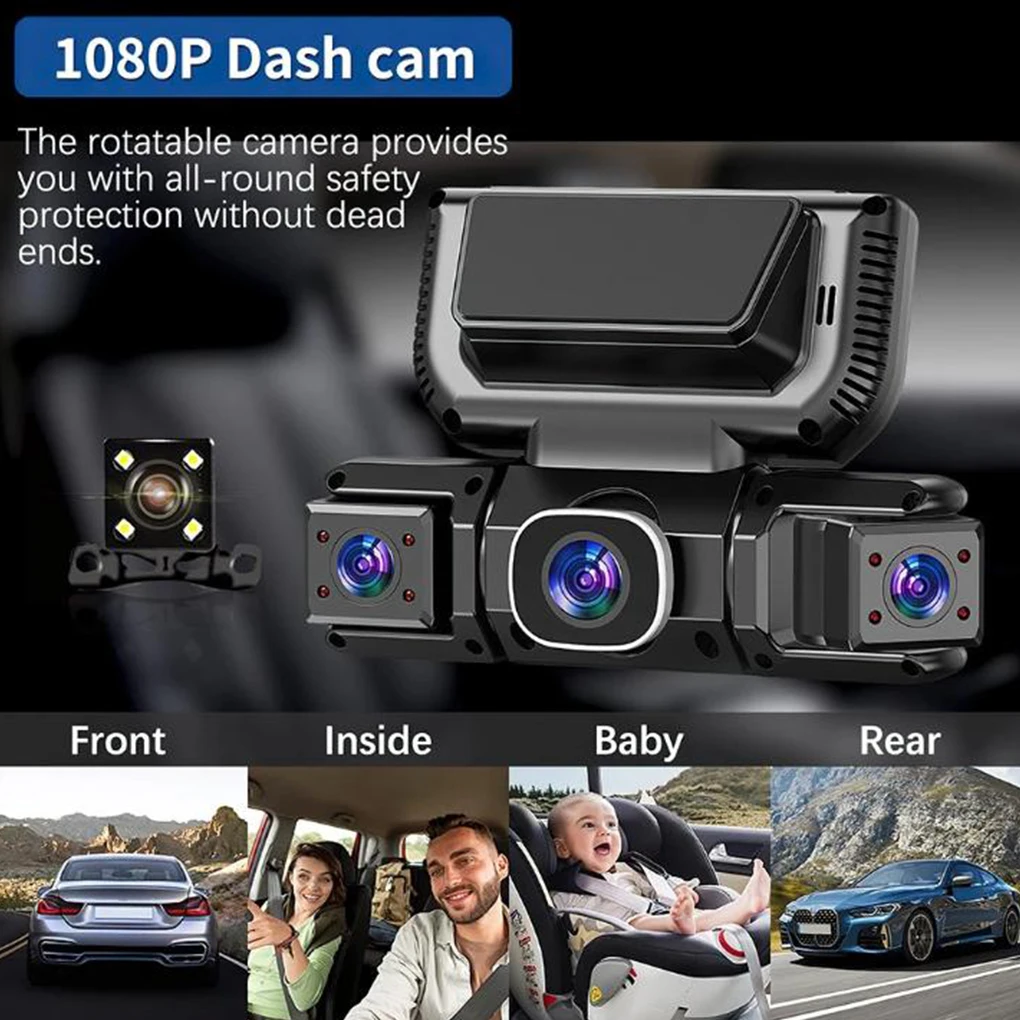 كاميرا WiFi Dash ذات أربع قنوات سوداء 5G تتسابق مع ميزات التوصيل والتشغيل الأمامية والخلفية والجانبين الآمنة والموثوقة #6