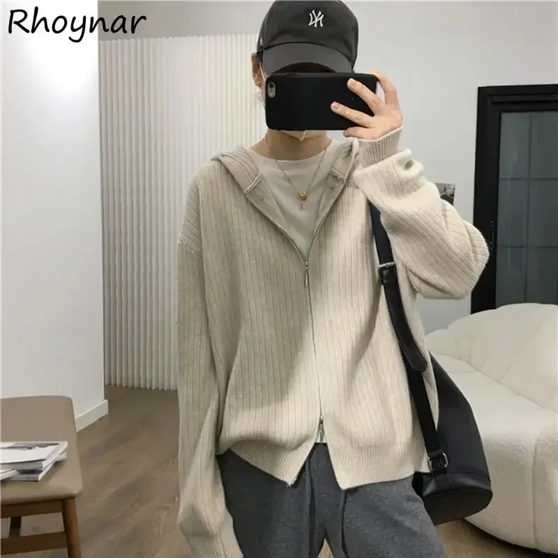 

Кардиган женский свободный крой повседневный с капюшоном в корейском стиле однотонный элегантный модный универсальный шикарный уличный костюм мягкая студенческая двойная молния