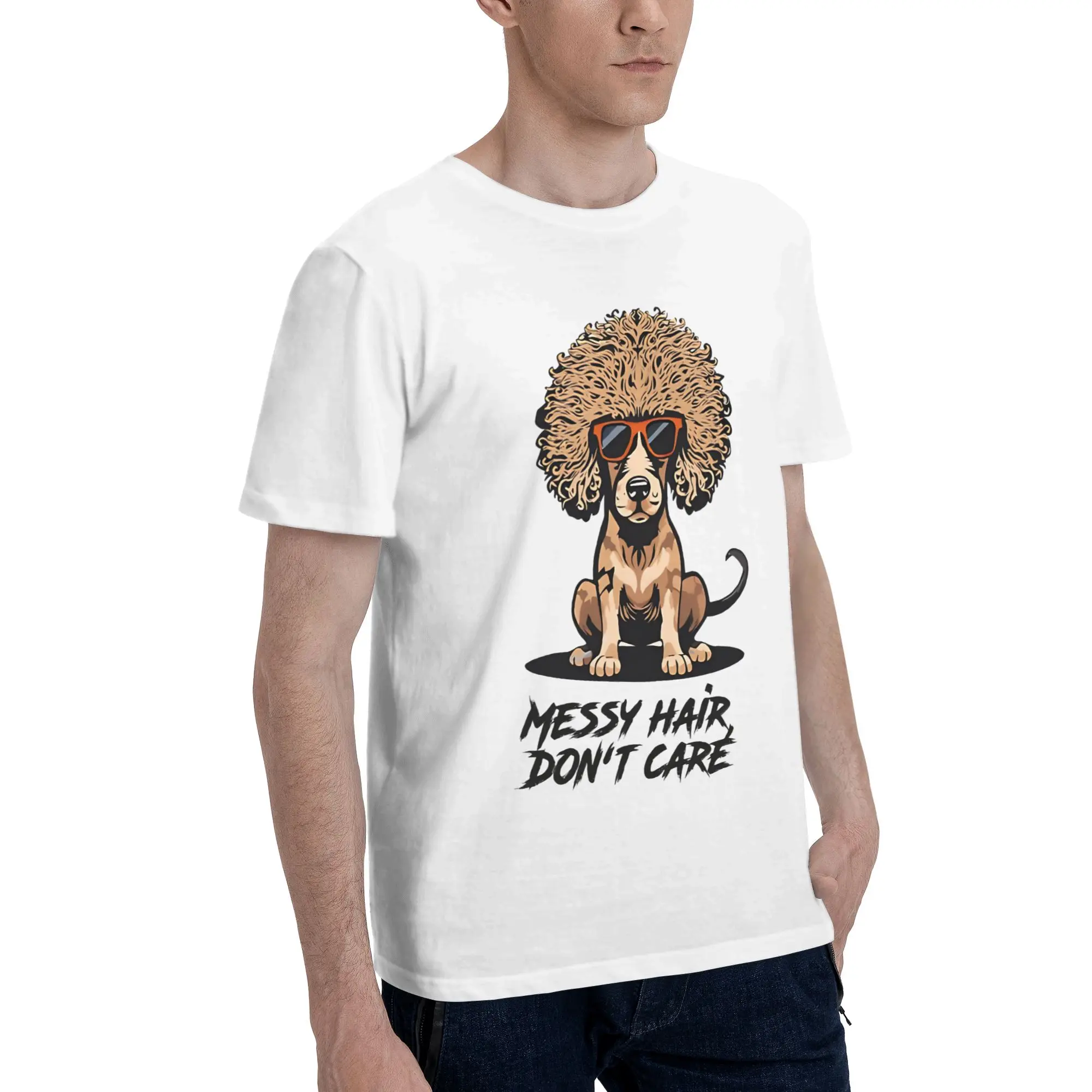 Funny Poodle Design Men's T Shirts Messy hair don’t care dog Hipster Tee Shirt Short Sleeve O Neck Printing Clothing T-Shirt