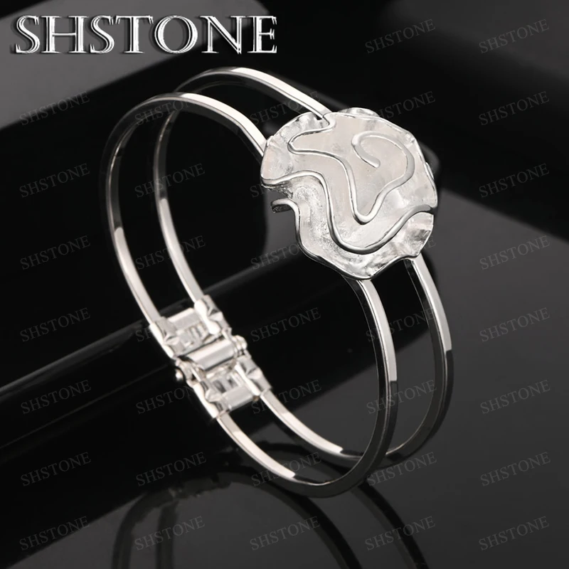 

925 Sterling Silver Adjustable Flower Bangle Noble Elegant For Men Women Romantic Engagement Wedding Party Fashion Charm Jewelry