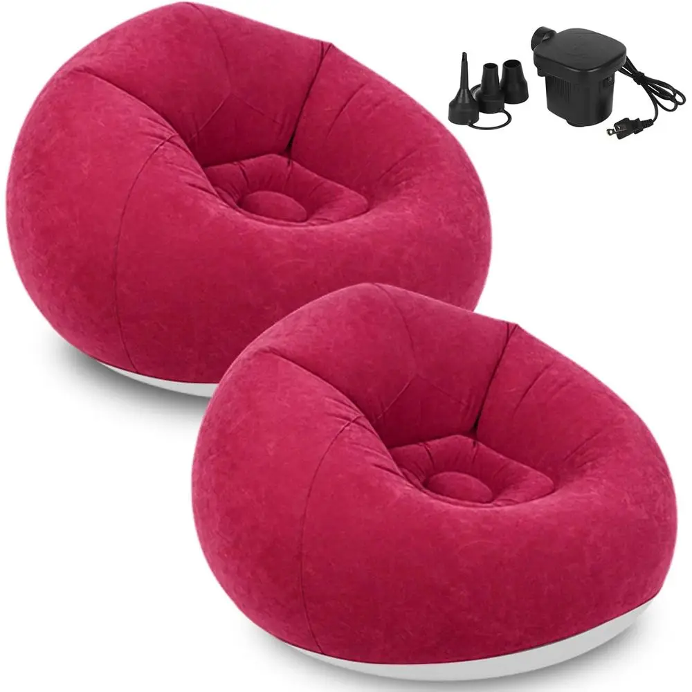 Bean Bag Chairs for Adults with Electric Air Pump (2pcs-Red) | Portable Blow Up Couch, Lazy Sofa for Outdoor, Movie Nights, Camp