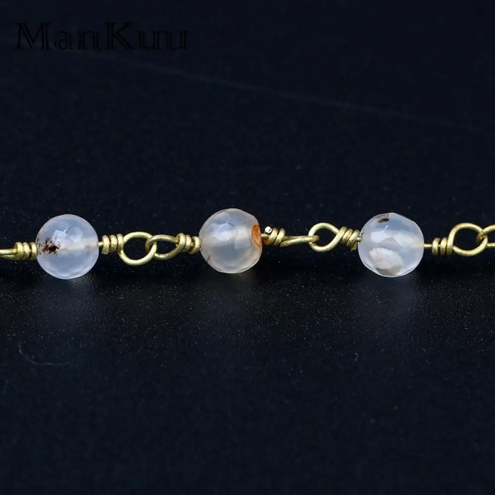 

Mankuu 5Meter White Agate Rondelle Beads Gold Color Plated Wire Wrapped Rosary Chain Women Jewelry Findings DIY