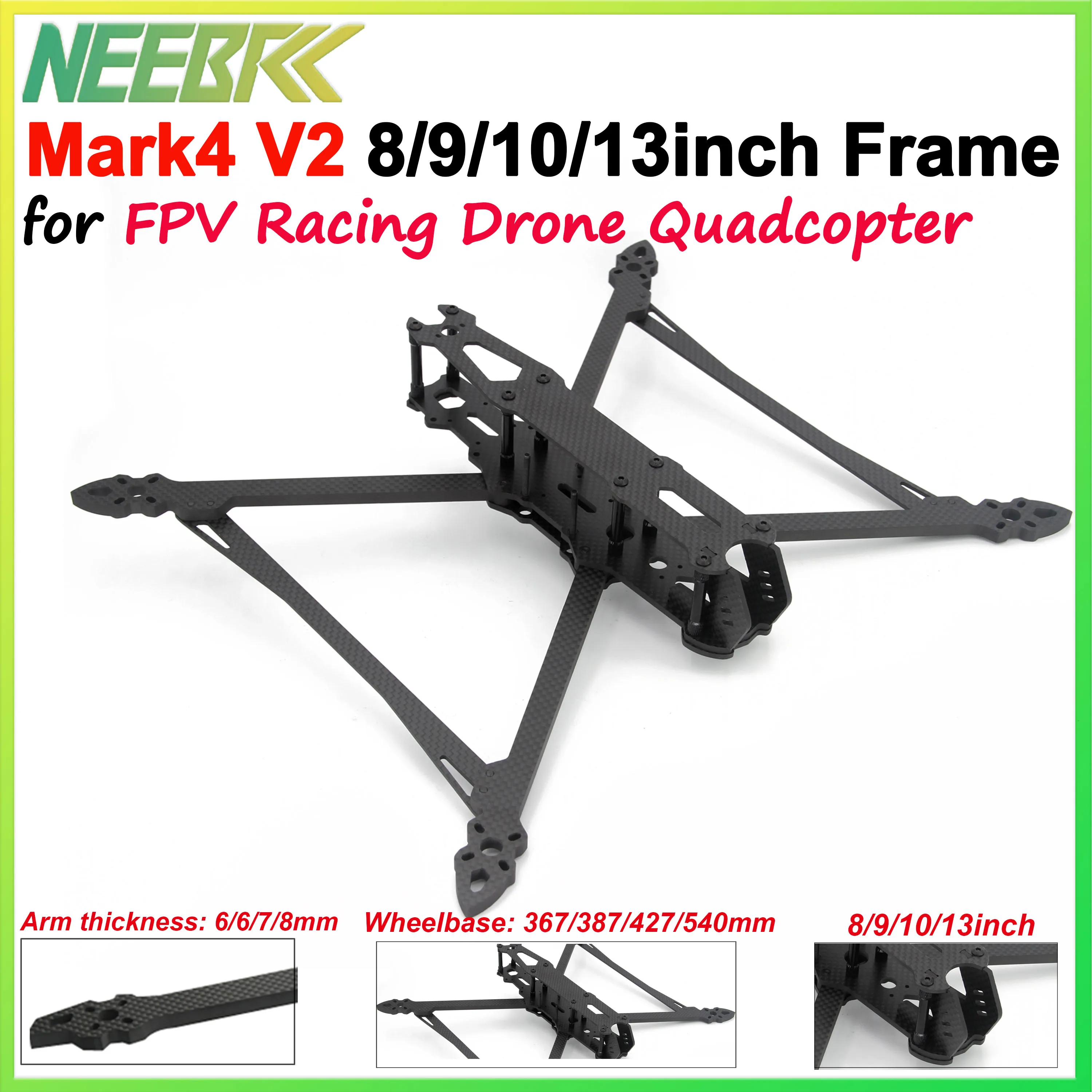 

Mark4 V2 8inch 9inch 10inch 13inch 367mm/387mm/427mm/540mm 3K Carbon Fiber Drone Frame Kit for RC Quadcopter FPV Drone Freestyle