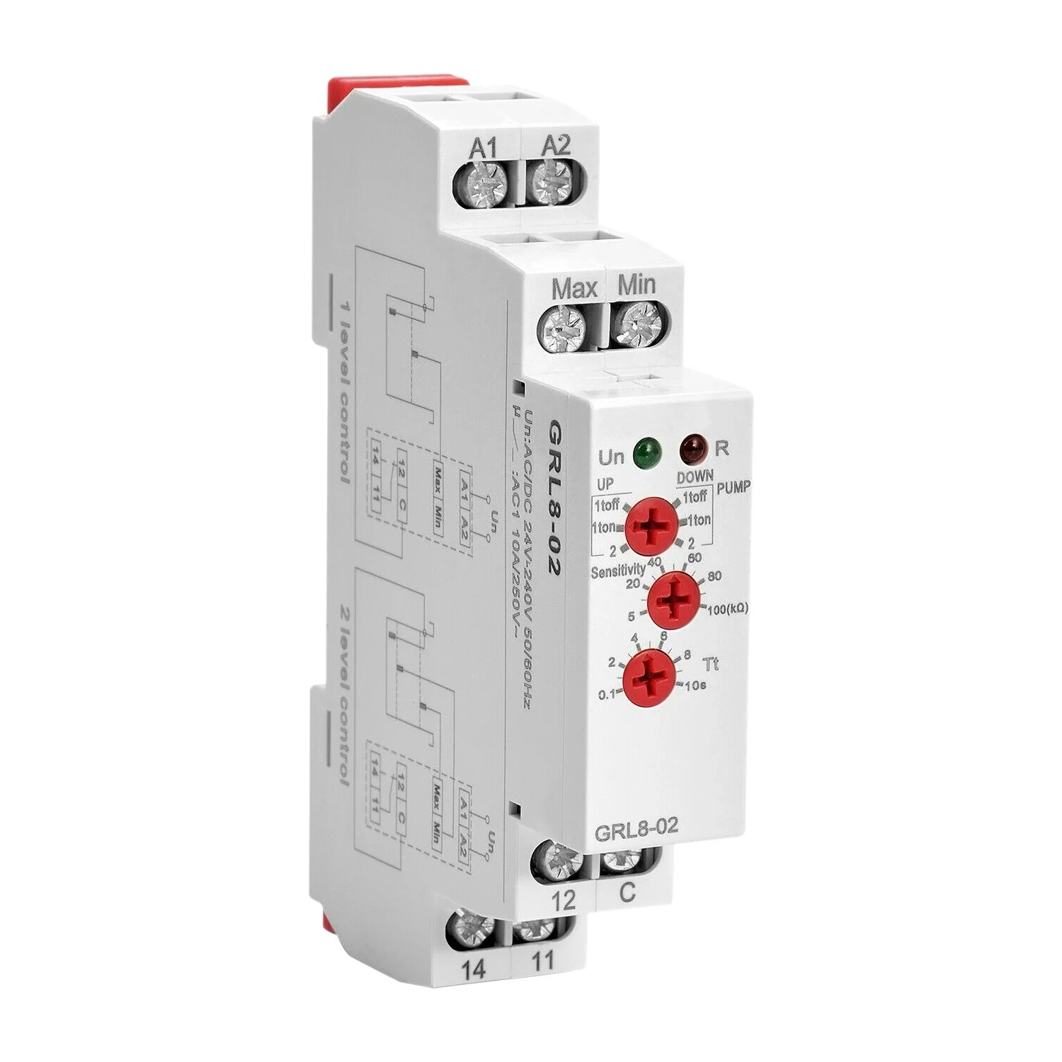 GRL8-02 Liquid Control Relay Level Control Relay 10A ACDC24V-240V Wide Range Voltage Water Pump Relay