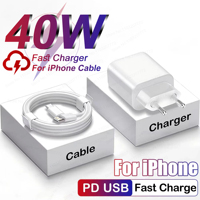 For iPhone PD 40W Charger For iPhone 14 13 12 11 15 16 Pro Max Fast Charging For iPhone 16 Plus 20W Type C Cable Phone Charger