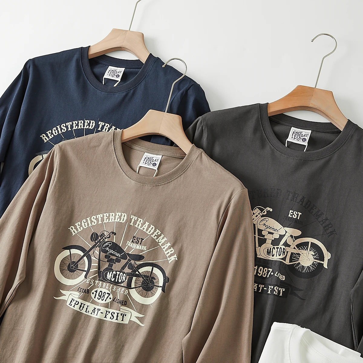 2024 Spring and Autumn New American Retro Long Sleeve O-neck Letter Motorcycle Printed T-shirt Men's Fashion Casual Sport Tops
