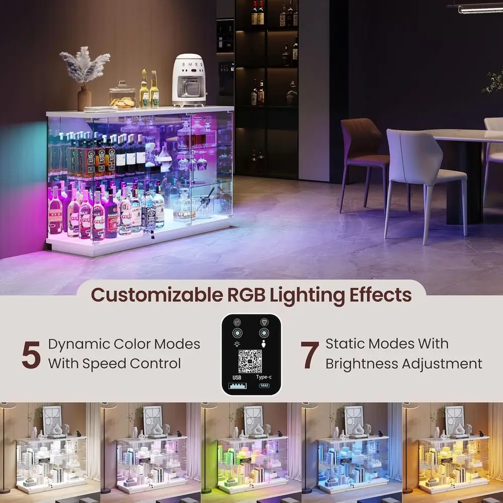 White High Gloss Glass Display Cabinet with Lock and Sensor for Collectibles and Home Decor view 3