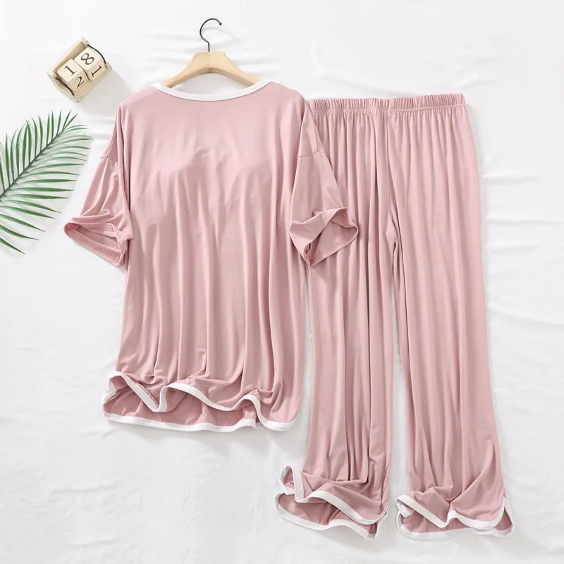 Fdfklak Lady Lounge Wear Round Neck Sleepwear Modal Pajamas Suit Female With Chest Pad Spring Autumn New Home Clothes