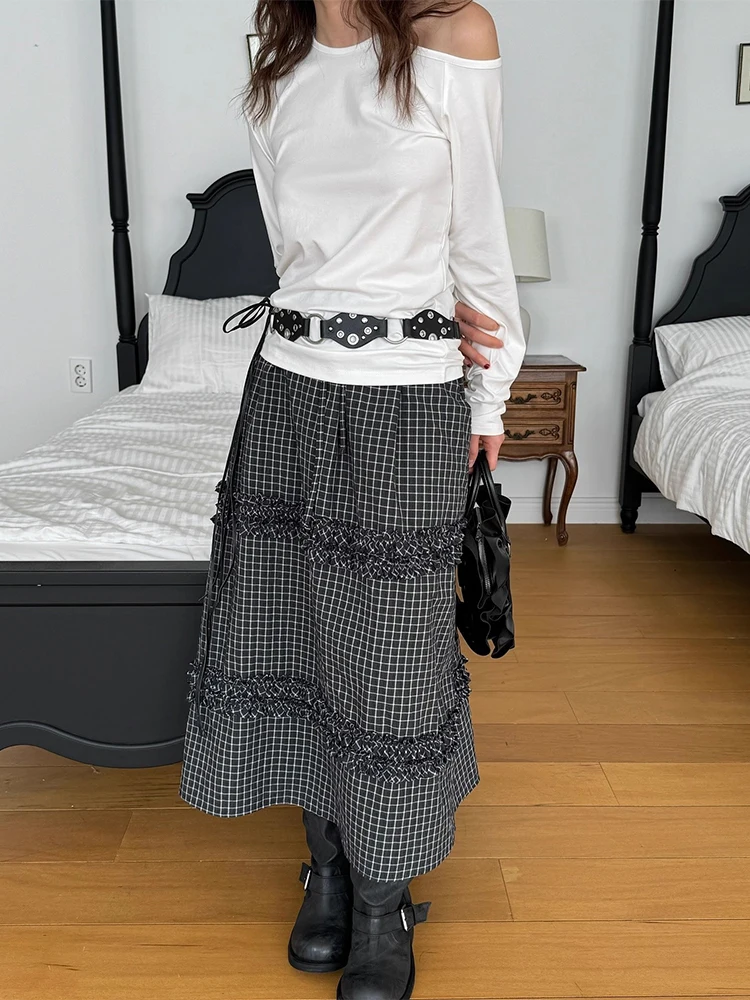 

Шикарная клетчатая юбка в стиле ретро с завязками, женская юбка с высокой талией, корейская юбка трапециевидной формы прямого кроя