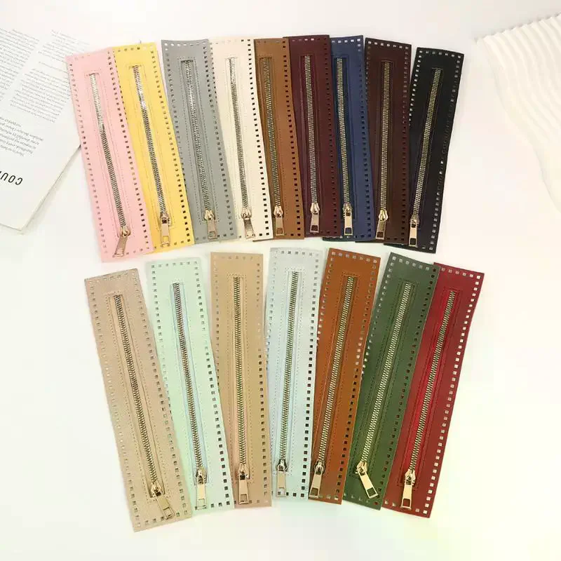 Tas Selempang Kulit Dua Sisi 27cm dengan Ritsleting, Tas Rajut Kulit dengan Ritsleting, Perlengkapan Jahit Ritsleting Solid