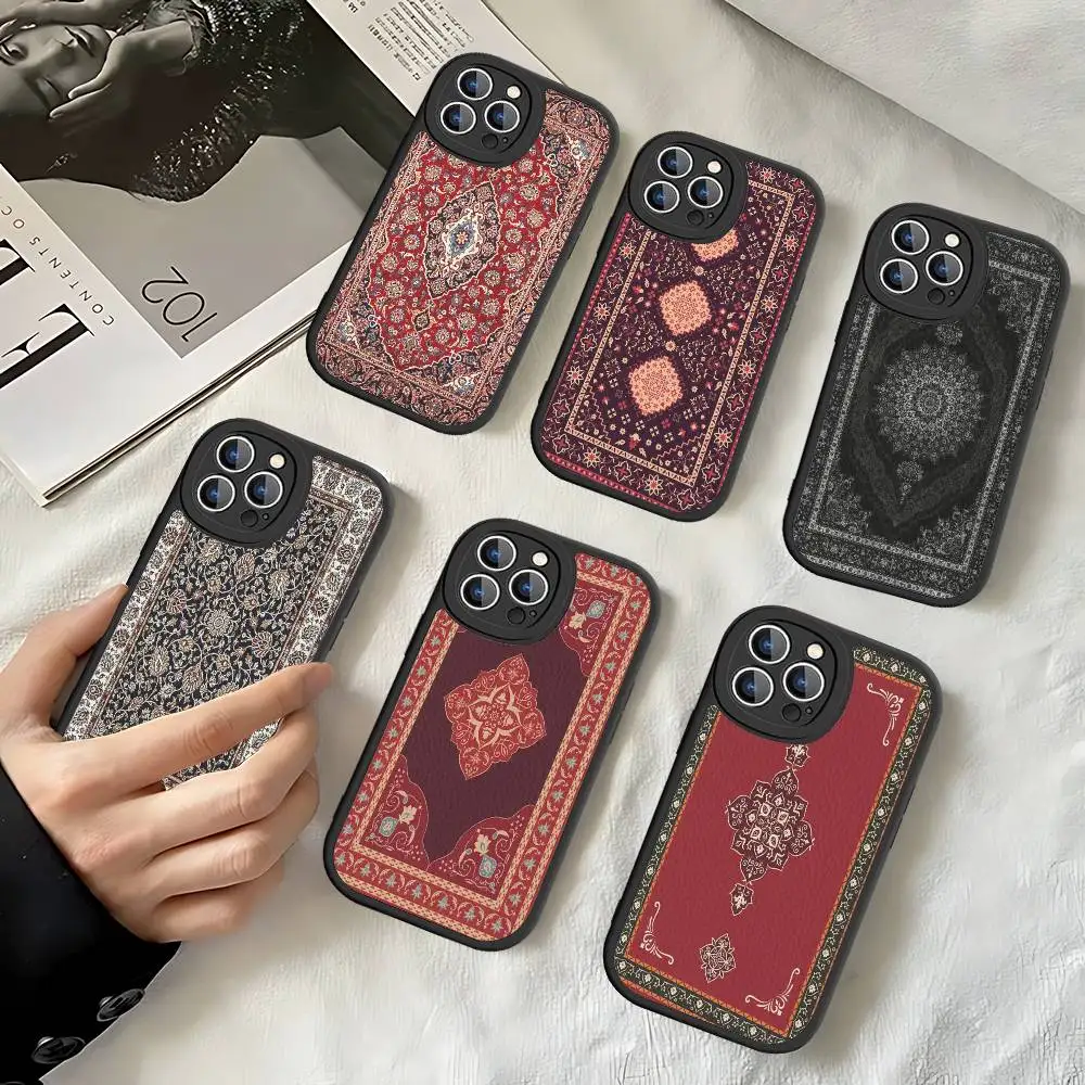 

Persian Carpet Floral Pattern Phone Case For IPhone 16 15 14 13 12 11 Pro Max Plus Leather Shockproof Cover