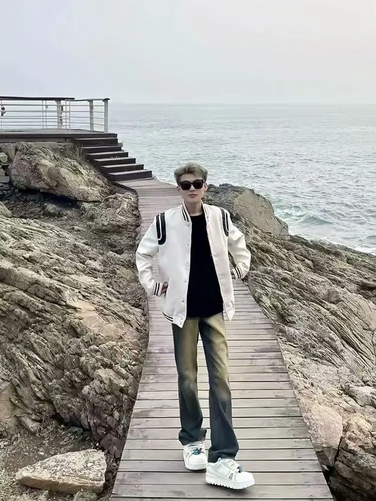 

American Sle High Street Oversize Baseball Jaet for Men Spring Autumn Couple Matching Streetwear Loose Fit Patchwork