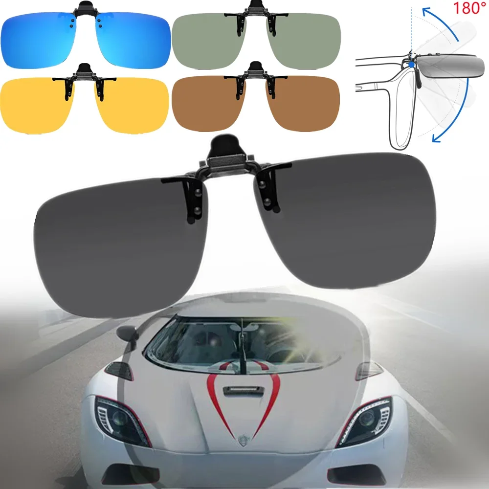 Square Clip On Sunglasses Women Polarized Black Lens UV400 Night Vision Driving Men Goggles Clips Anti Glare Vintage Glasses New
