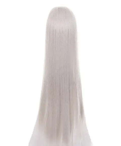 100cm argento grigio lungo dritto capelli sintetici parrucca Cosplay fibra di resistenza al calore