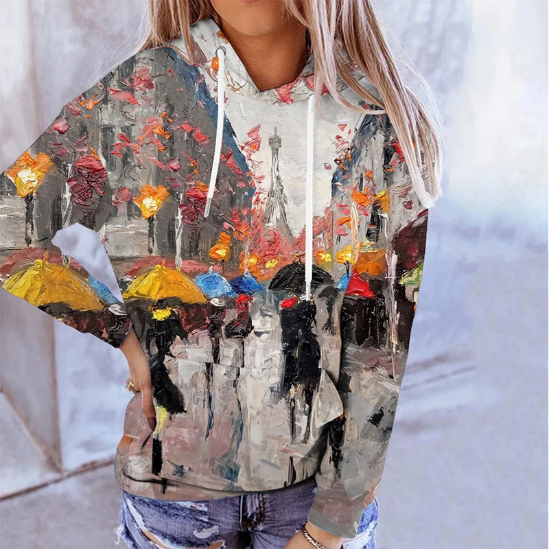 New Floral Oil Painting Hoodies Flower 3D Print Women Casual Long Sleeve Hooded Sweatshirts Streetwear Pullovers Female Clothing