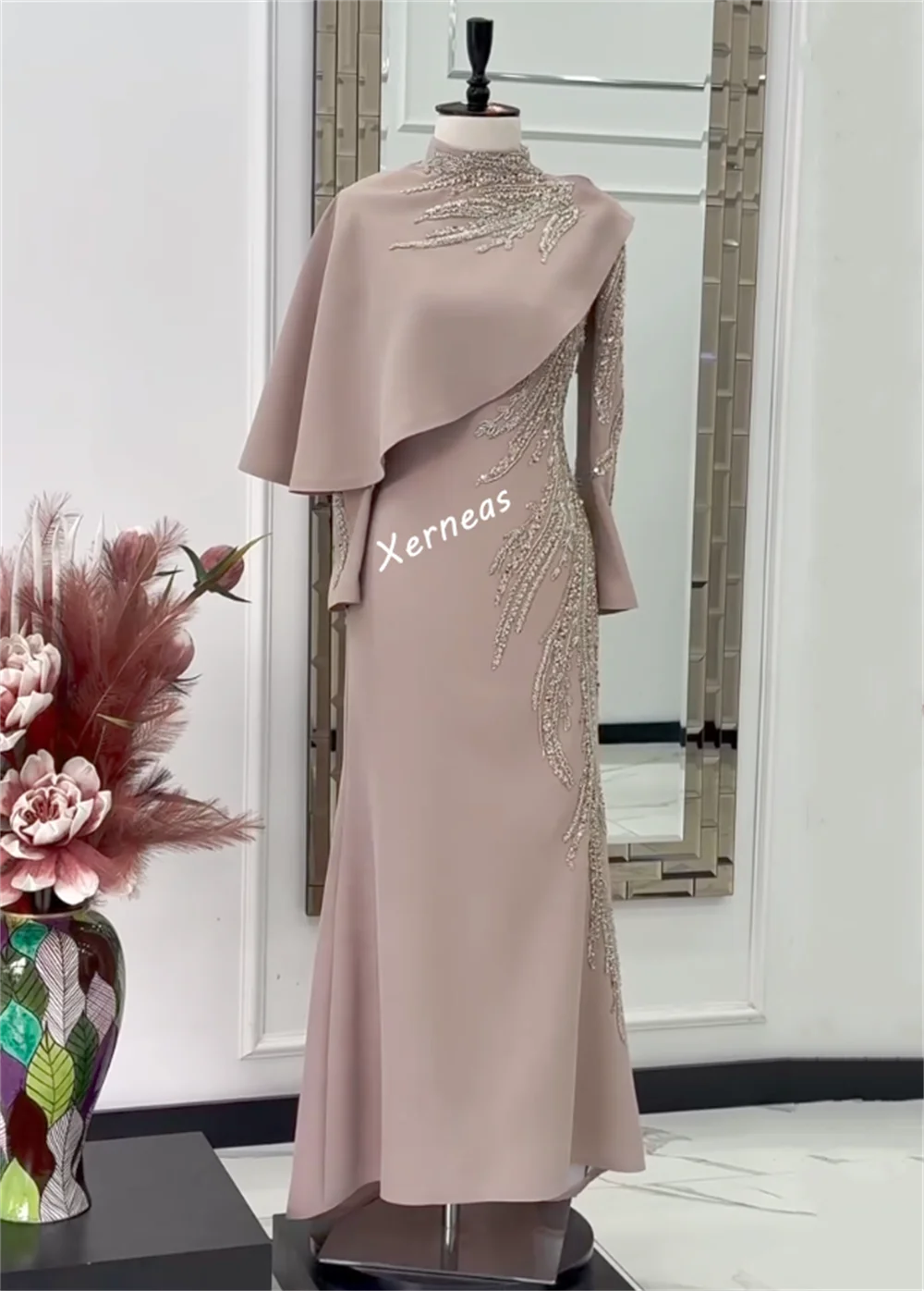 Customized Jersey Sparkle Trumpet High Collar Midi Dresses Bespoke Occasion Classic Women Luxury Evening Exquisite Party Wedding image 4