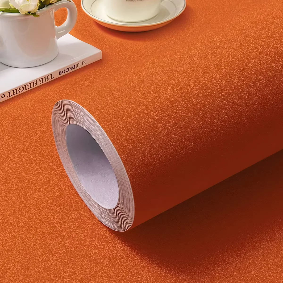 40CM Width Matte Orange Self-adhesive Removable Wallpaper Waterproof and Moisture-proof Self-adhesive Bedroom Wall Desktop Wardr