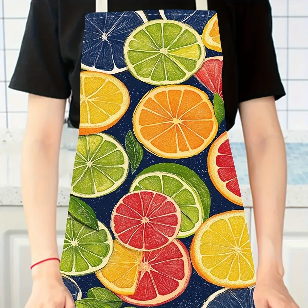 Colorful Citrus Fruit Apron - Vibrant Lemon Lime Orange Pattern Kitchen Apron for Cooking Baking