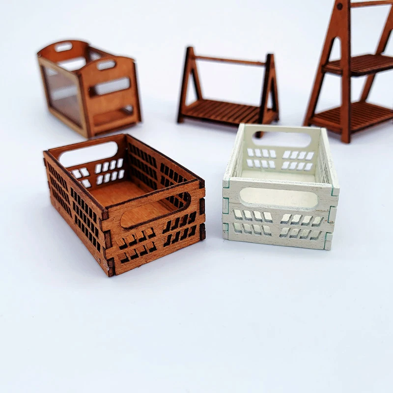 1:12 Dollhouse Mini Wooden Storage Baskets Dolls House Hollow Out Bread Food Basket Dollhouse Decoration Accessories