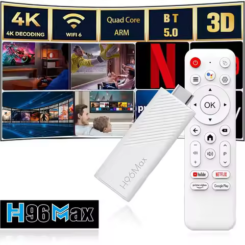 H96 MAX H313 Mini TV Stick Android14 Quad Core Wifi6 BT5.0 4K@60fps ATV Launcher Google Voice Assistant Media Player AI TV Stick