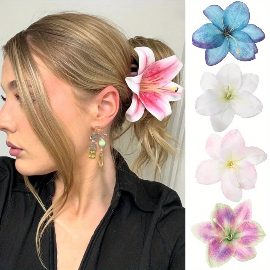 

1pc a 4.72inch Lily Leaf Hairpin, Perfect for Beach Sunset Photography, a Lovely Floral Hairpin Side