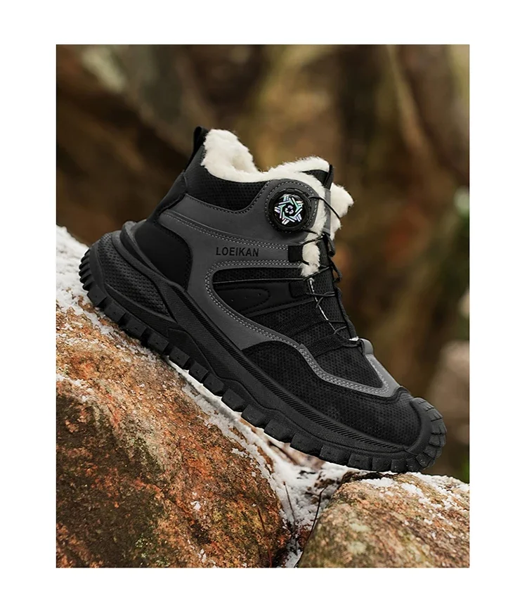 Herren Winter Warme High-Top-Stiefel Fleece-Gefütterte Schneeschuhe mit Drehverschluss Stoßfeste Schuhe mit Dicker Sohle – Detail 14