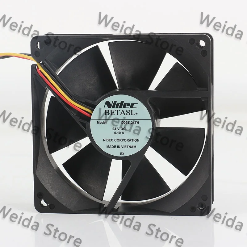 Original Nidec 9025 24V 0.12A three-wire double ball bearing D09T-24TH 9CM 90X90X25MM frequency converter cooling fan
