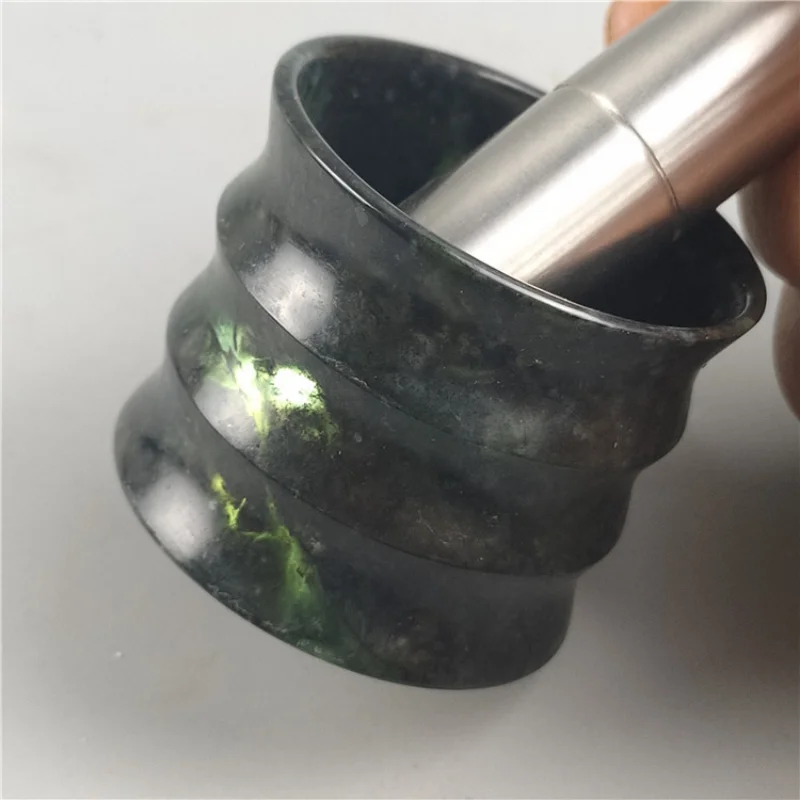 Natural Medicine King Stone Serpentine Stone Bamboo Joint Cup with Magnetic Wine Cup Tea Cup