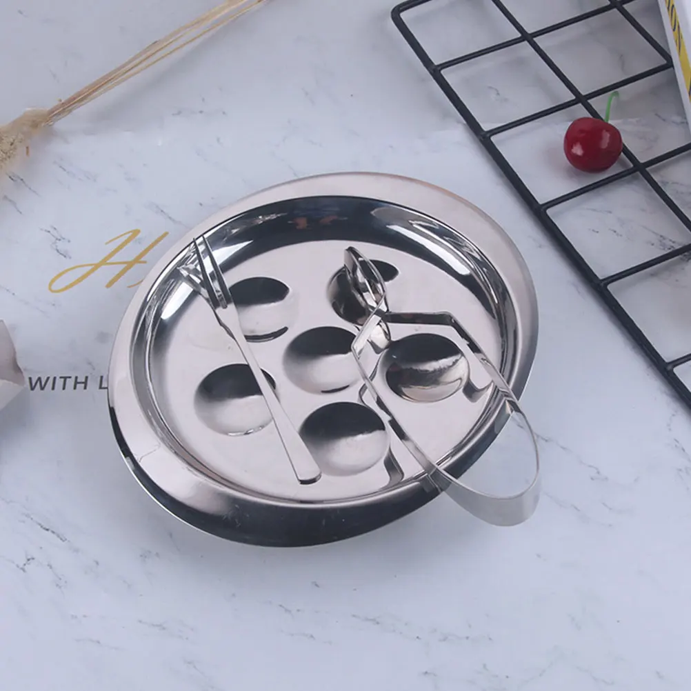 

1 set Escargot Plate Fork Clamp Set Stainless Steel Snail Plate Kitchen Serving Utensil Grooved Shellfish Dishwasher Safe