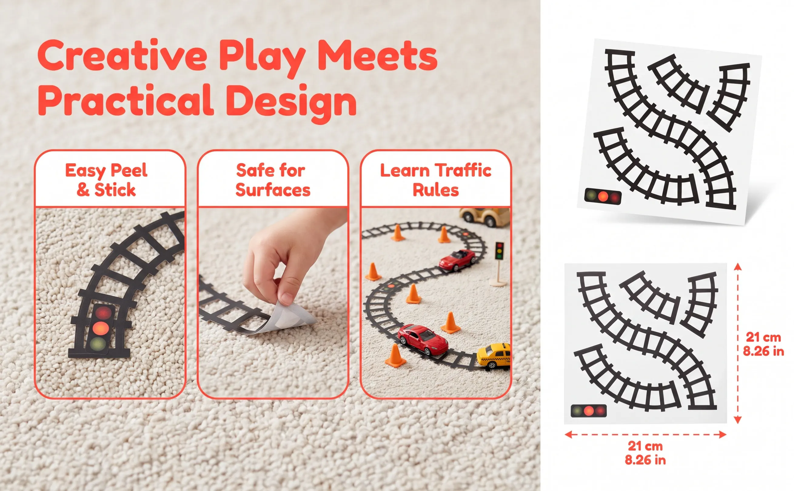 10Pcs Train Track Traffic Stickers Road Sign Wall Decals for Kids Creative Play Learning Safety Awareness Home Kindergarten