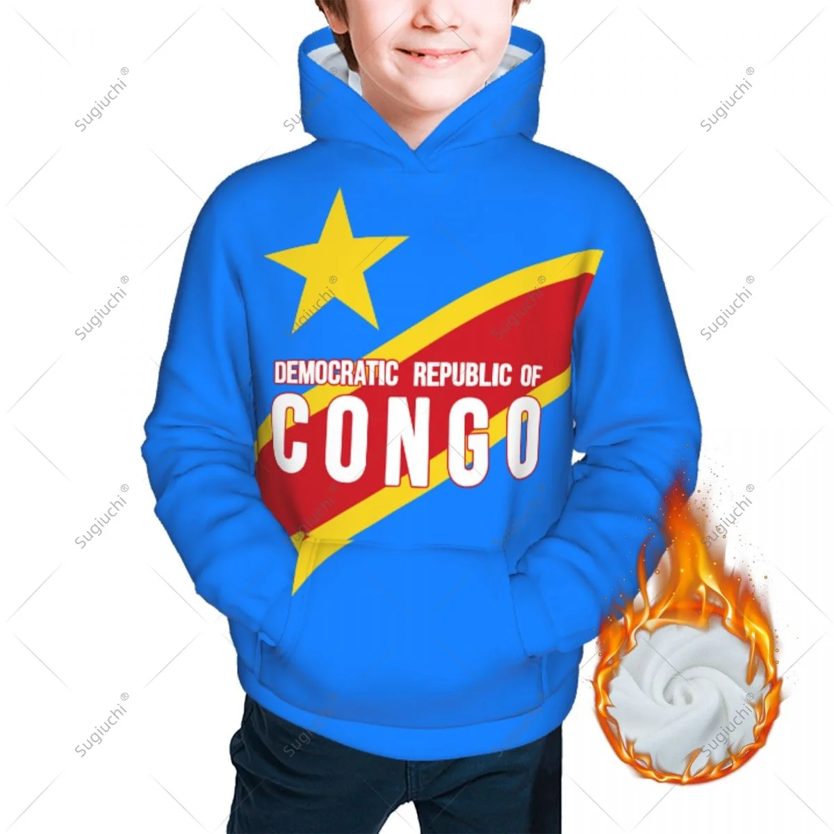 Unisex 3D Youth Hoodie Democratic Republic Of Congo Flag Kids Boys Girls Sweatshirt Pullover Hoodies Polyester