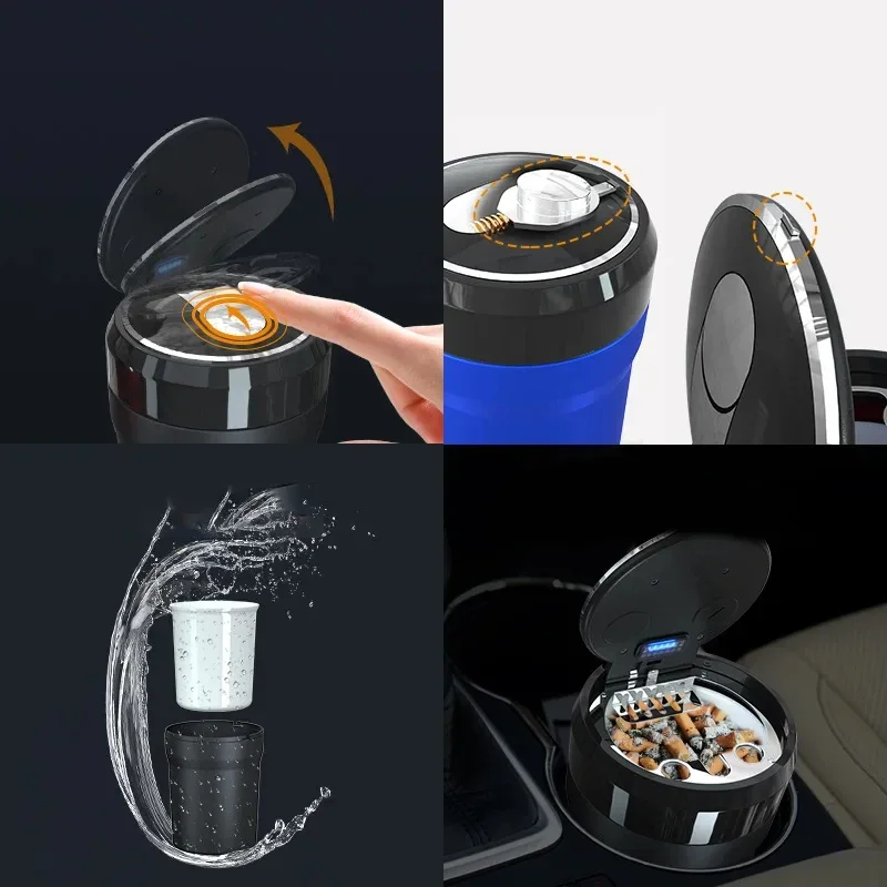 Car ashtray sliding cover bright light ceramic inner liner seal fly ash and smoke proof large capacity ashtray